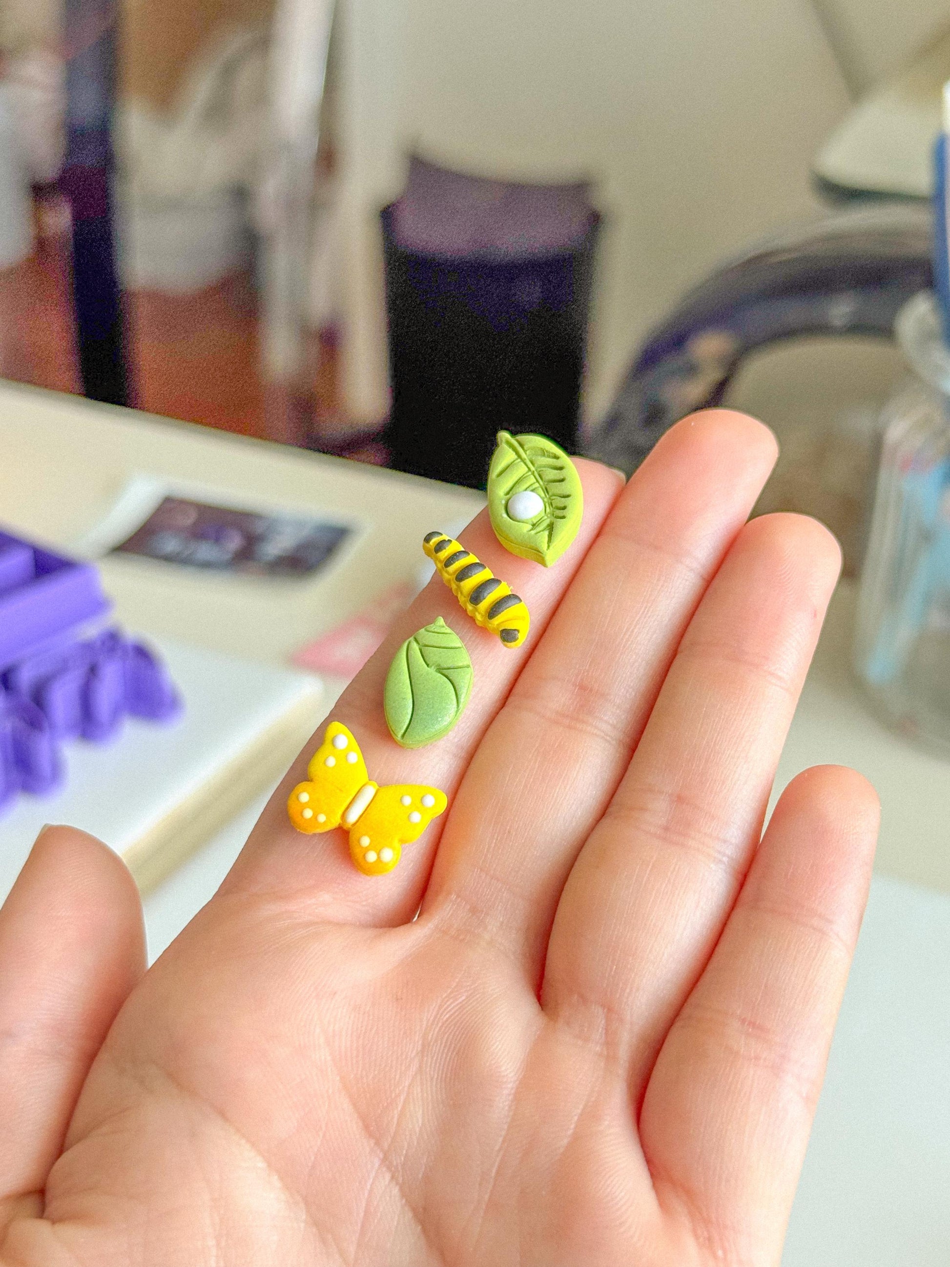 Butterfly Life Cycle Clay Cutter Set – 3D Printed Polymer Clay Tools – Caterpillar, Cocoon, Leaf & Butterfly Cutters