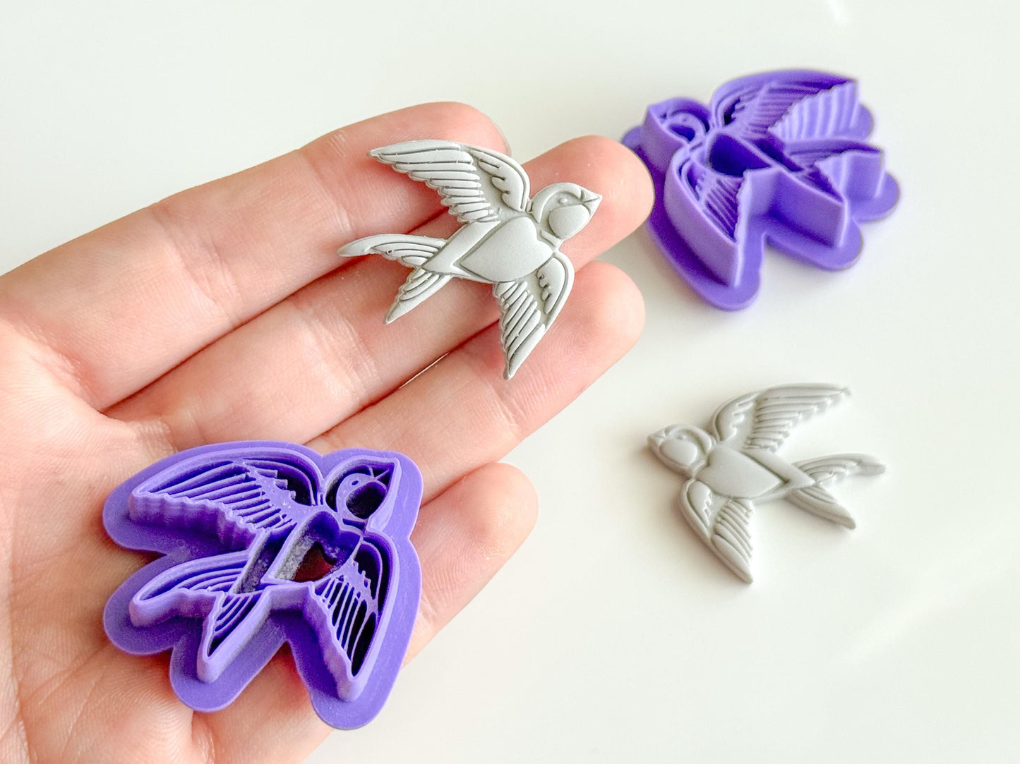 Swallow Bird Clay Cutter – 3D Printed Polymer Clay Cutter – Flying Bird Earring Tool – Tattoo Style Clay Mold