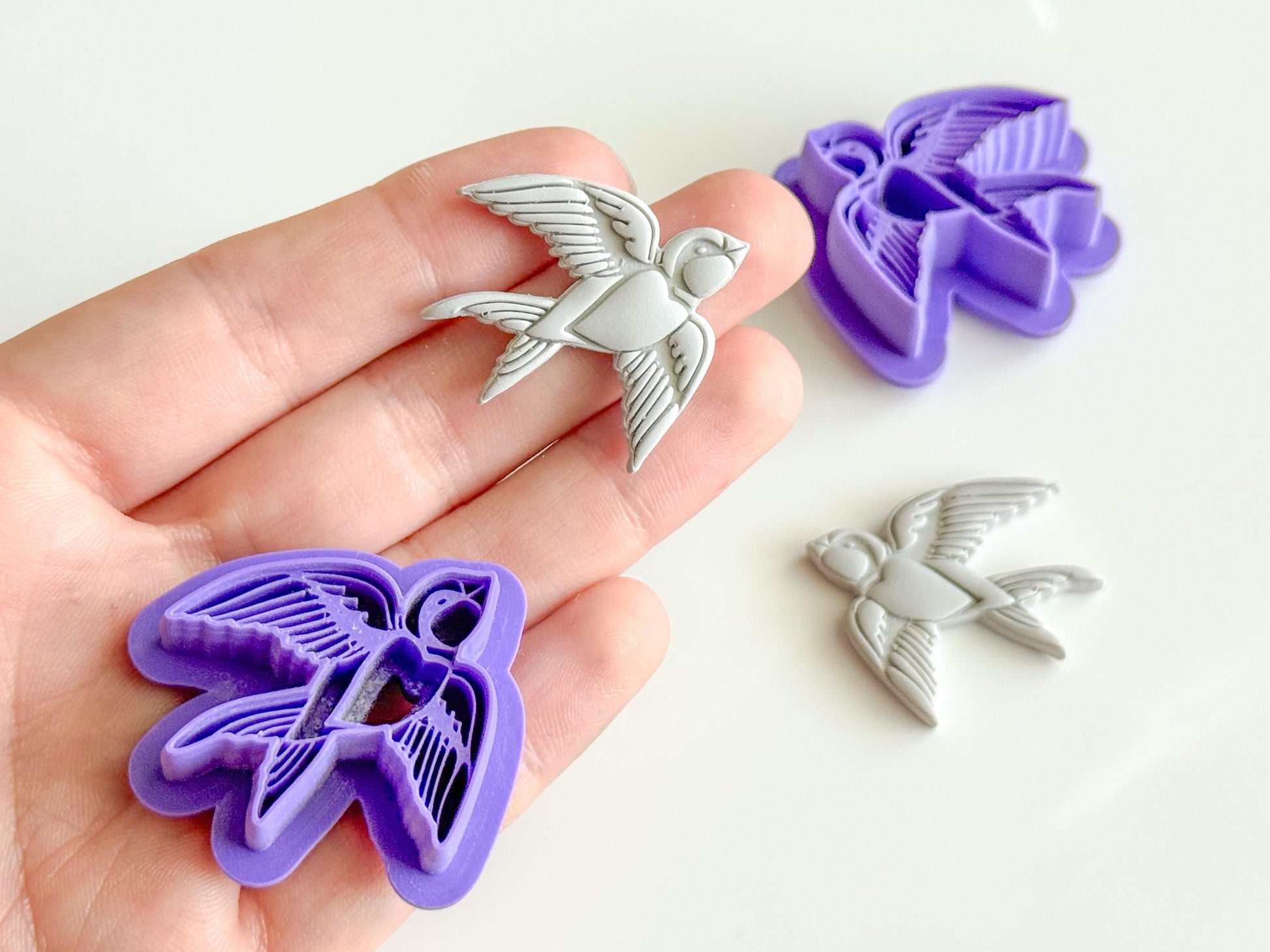 Swallow Bird Clay Cutter – 3D Printed Polymer Clay Cutter – Flying Bird Earring Tool – Tattoo Style Clay Mold