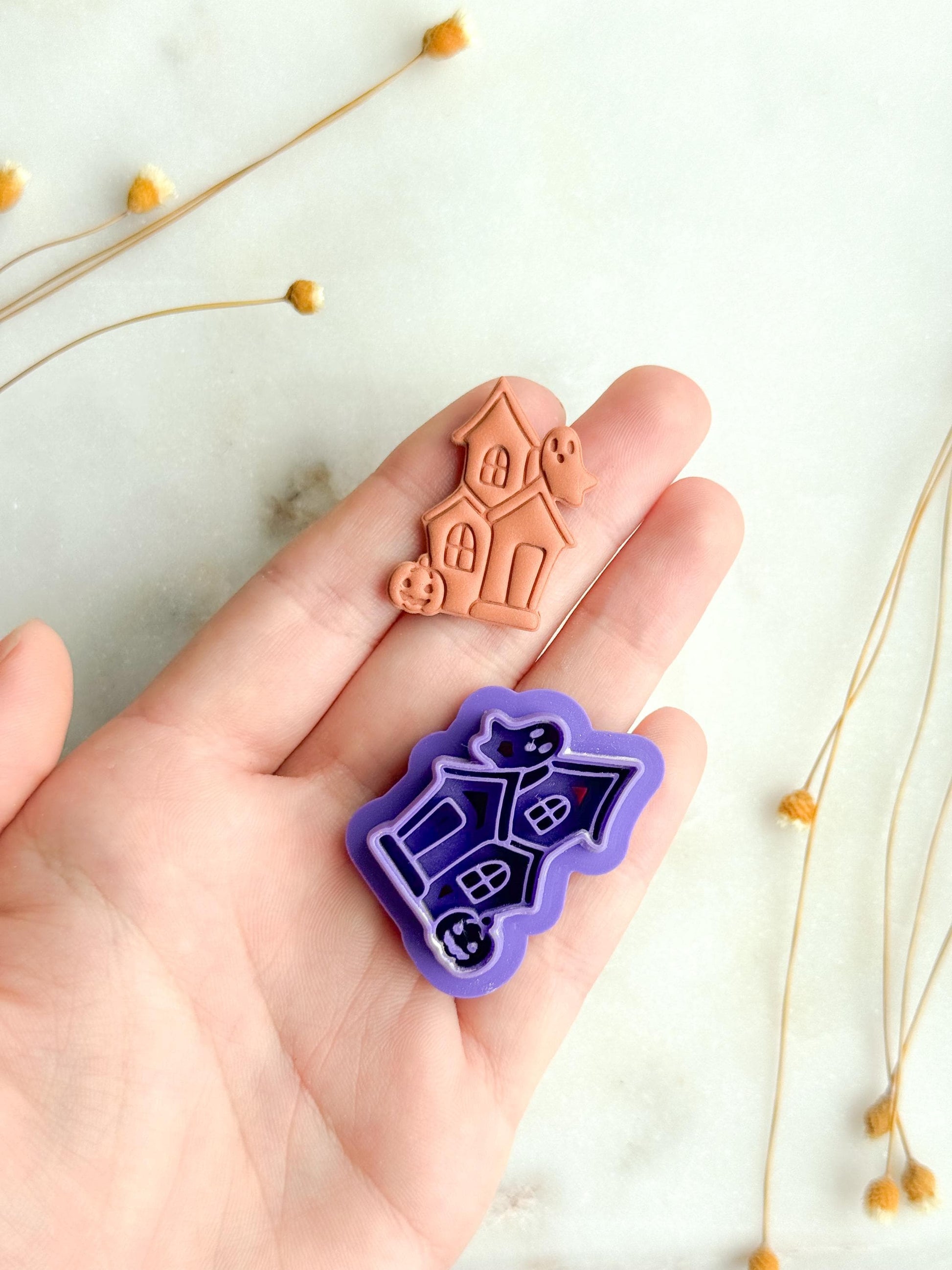 Haunted House Polymer Clay Cutter | Spooky Halloween House Clay Cutter | 3D Printed Embossed Cutter