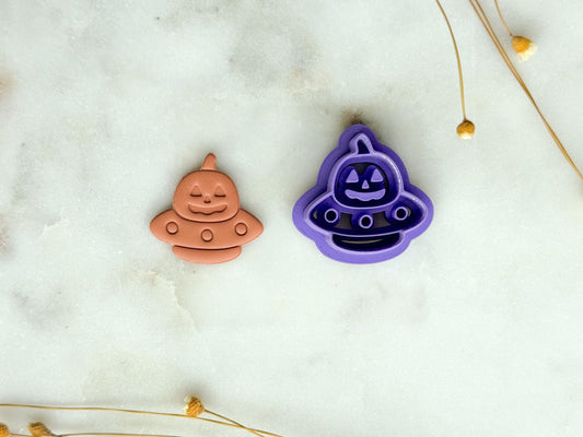 Pumpkin UFO Polymer Clay Cutter | Halloween Jack-o’-Lantern Spaceship Cutter in 3 Sizes | 3D Printed Embossed Clay Cutter