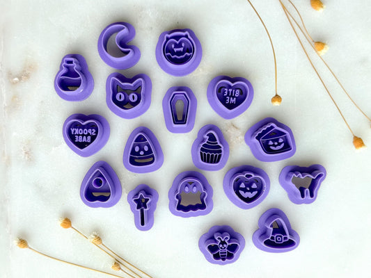 Spooky Stud Polymer Clay Cutter Bundle | Halloween Earring Stud Cutter Set | 0.6” Mini Clay Cutters | 3D Printed Embossed Cutters