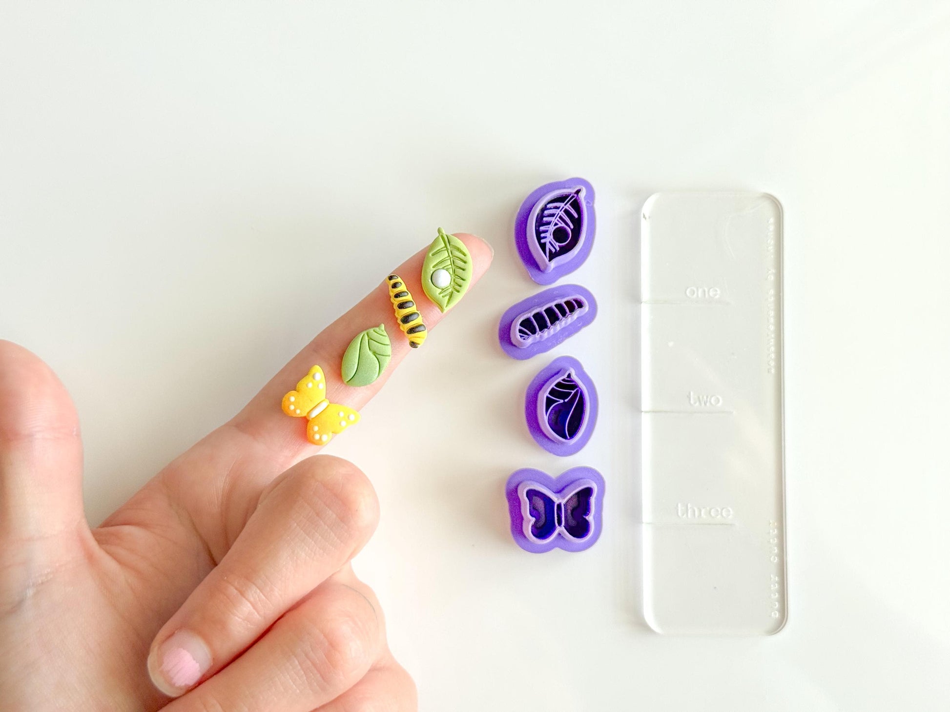 Butterfly Life Cycle Clay Cutter Set – 3D Printed Polymer Clay Tools – Caterpillar, Cocoon, Leaf & Butterfly Cutters