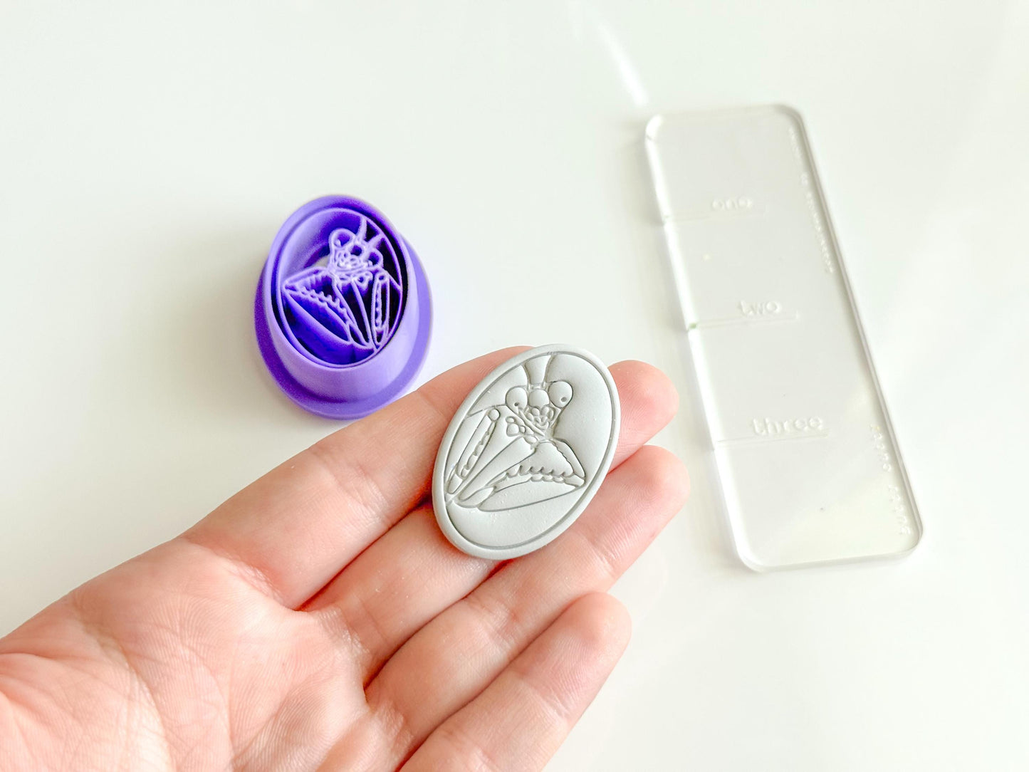 Praying Mantis Clay Cutter – 3D Printed Insect Cameo Clay Tool – Framed Bug Earring Mold
