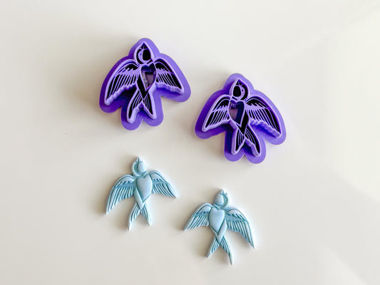 Swallow Bird Clay Cutter – 3D Printed Polymer Clay Cutter – Flying Bird Earring Tool – Tattoo Style Clay Mold