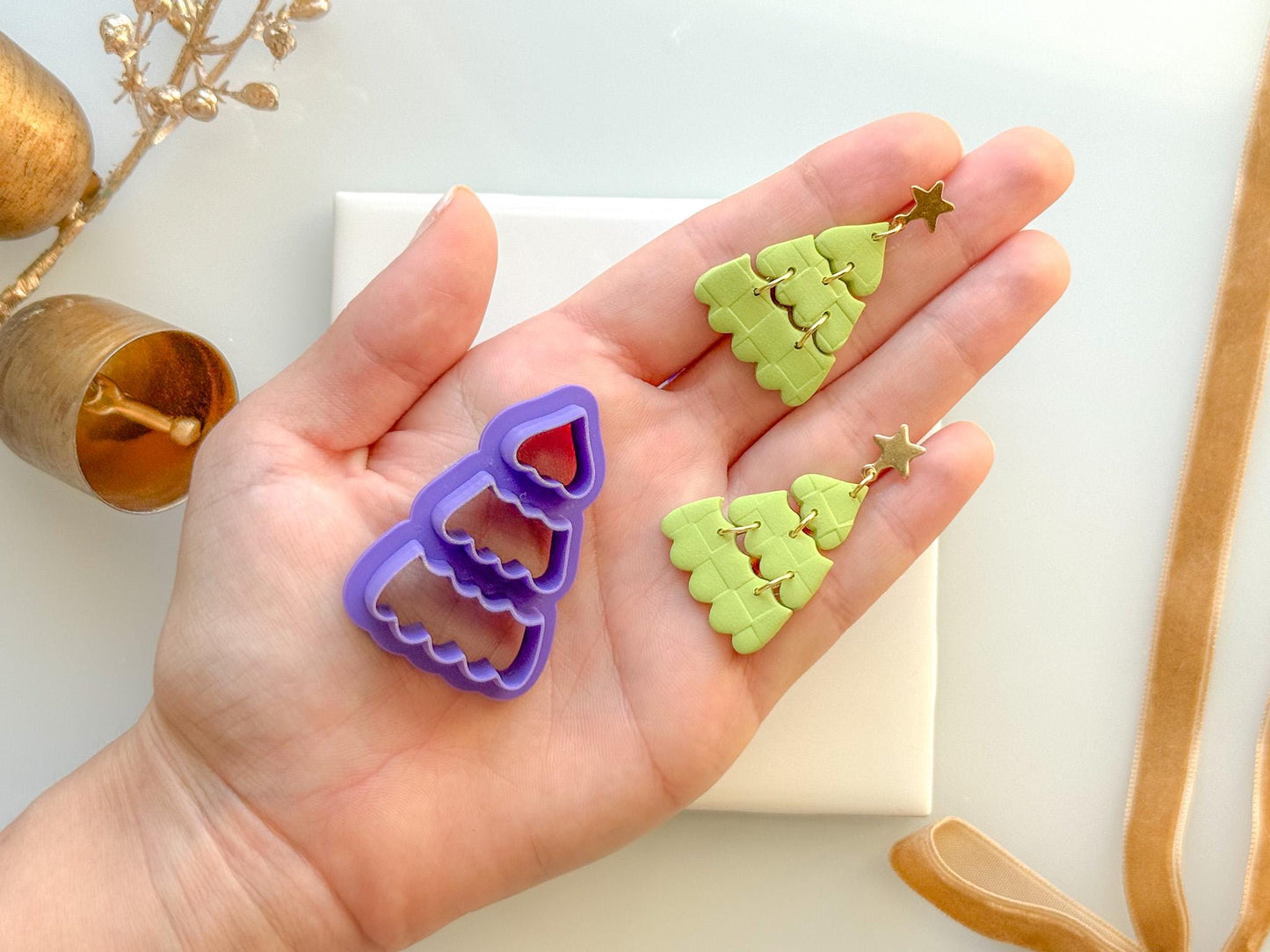 Stackable Christmas Tree Clay Cutter Set | Polymer Clay Earring Cutter for Holiday Designs