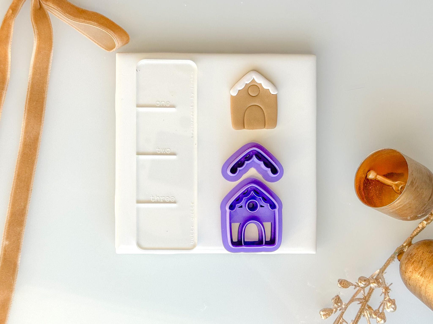 Gingerbread House Clay Cutter Set | Stackable Christmas Cutter for Polymer Clay Earrings | ButtrCuttr Snowy House Design