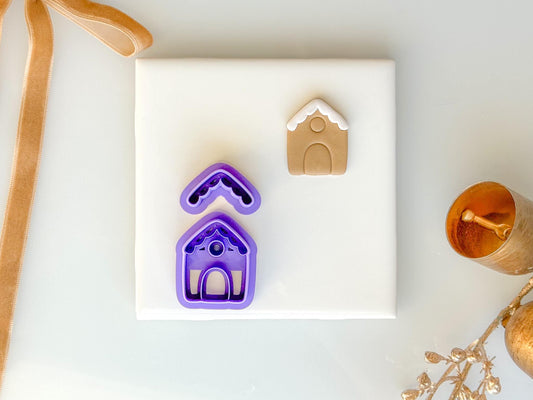 Gingerbread House Clay Cutter Set | Stackable Christmas Cutter for Polymer Clay Earrings | ButtrCuttr Snowy House Design