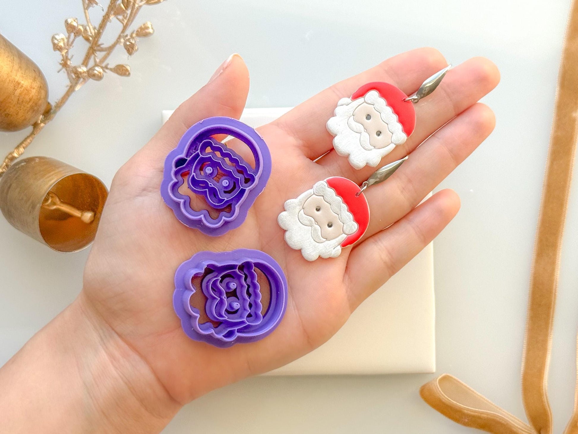 Santa Face Clay Cutter | Mirrored Polymer Clay Cutter for Christmas Earrings