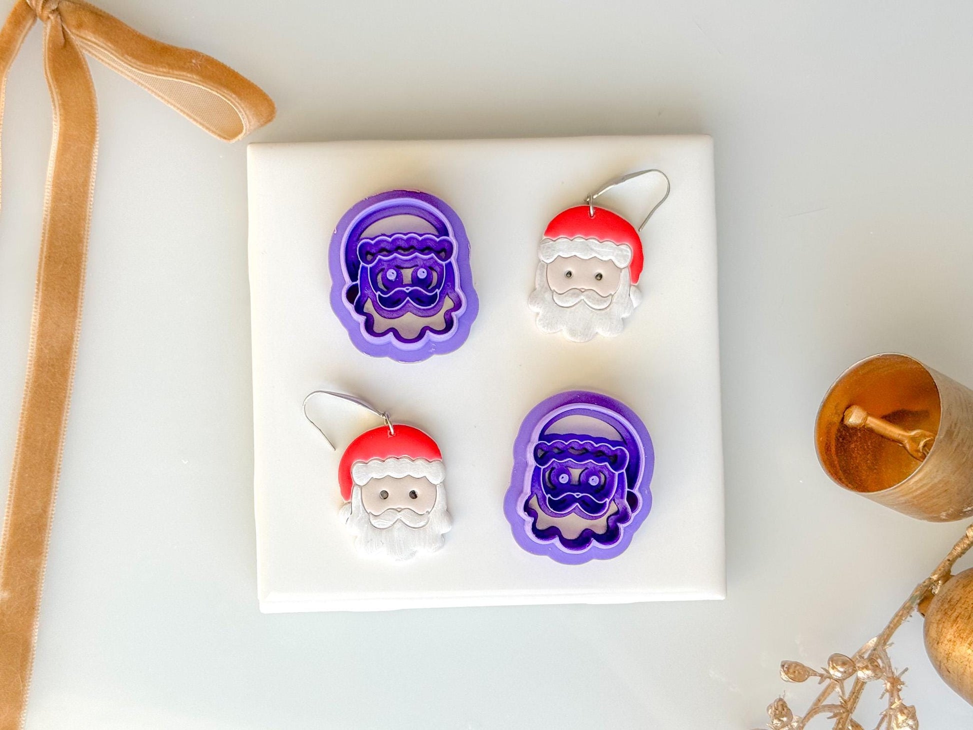 Santa Face Clay Cutter | Mirrored Polymer Clay Cutter for Christmas Earrings