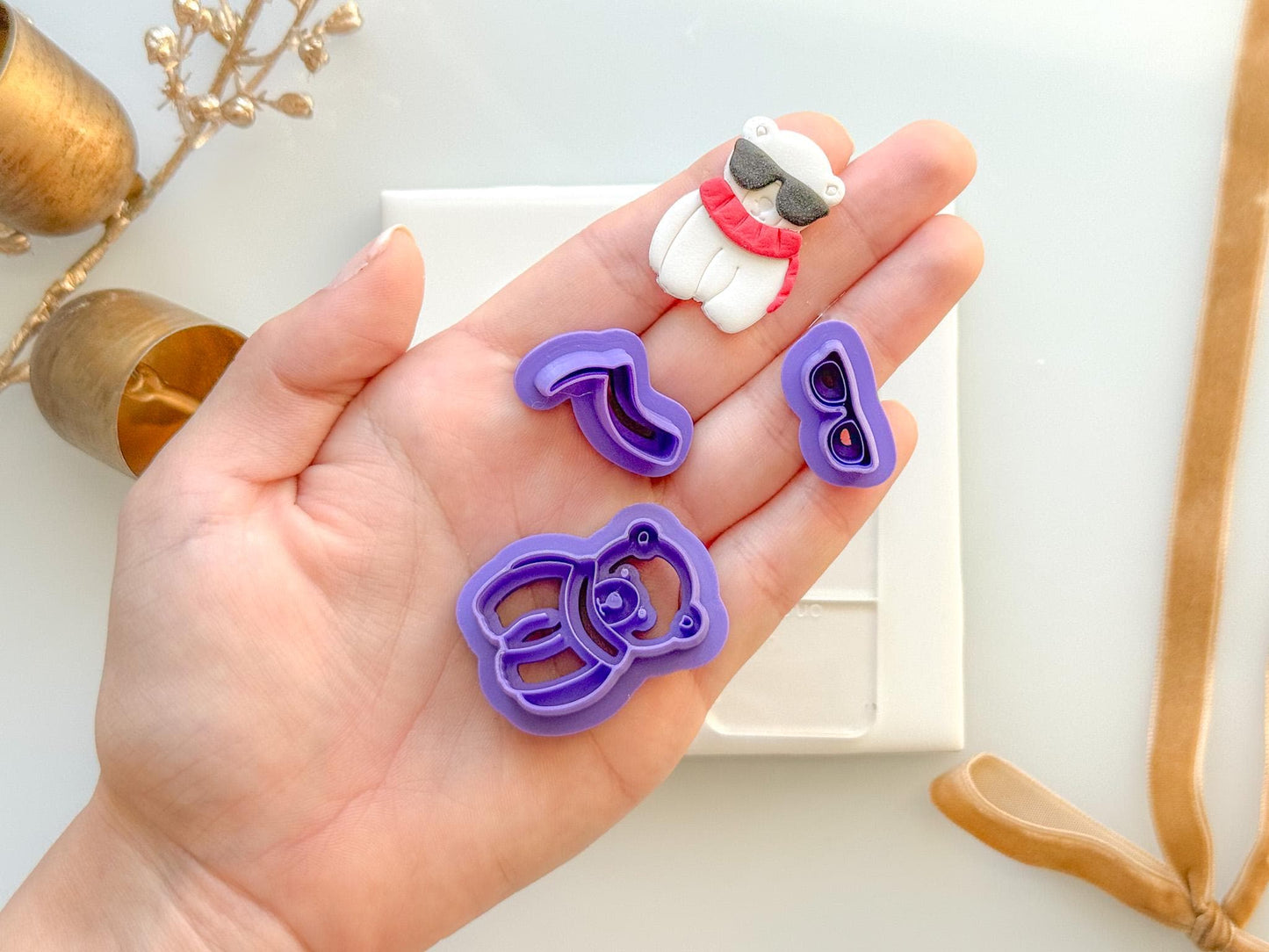 Jr Mint Polar Bear Clay Cutter Set | Polymer Clay Earring Cutter | Cute Bear with Sunglasses | Winter Cutter | ButtrCuttr