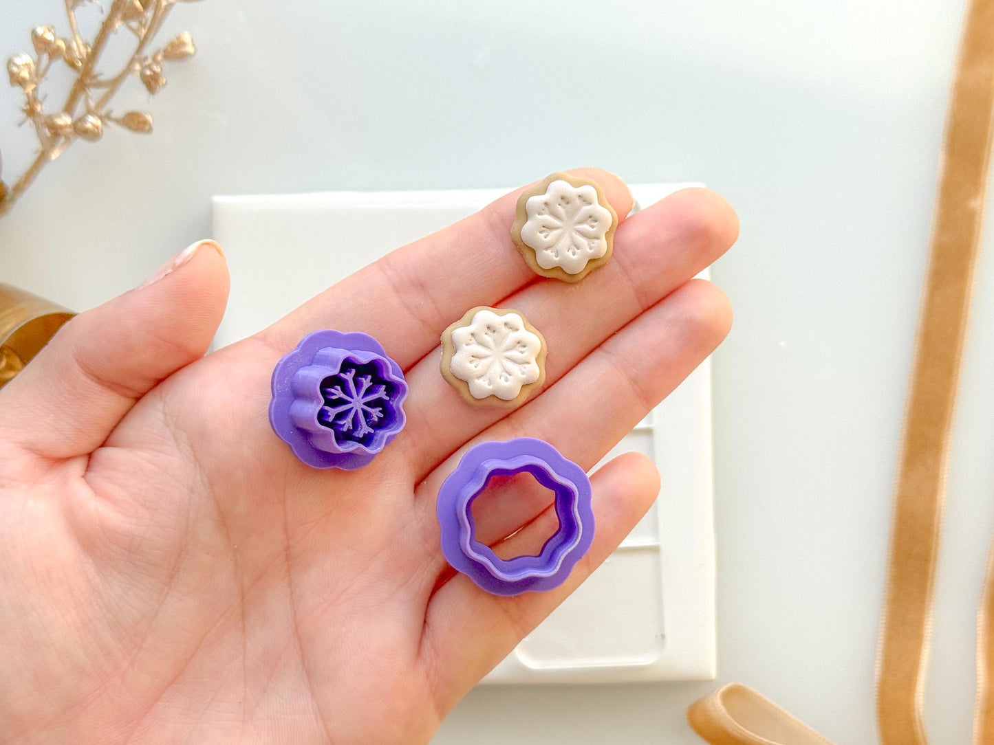 Snowflake Clay Cutter Set | Winter Polymer Clay Earring Cutter | 2 Piece Fluted Inlay Set