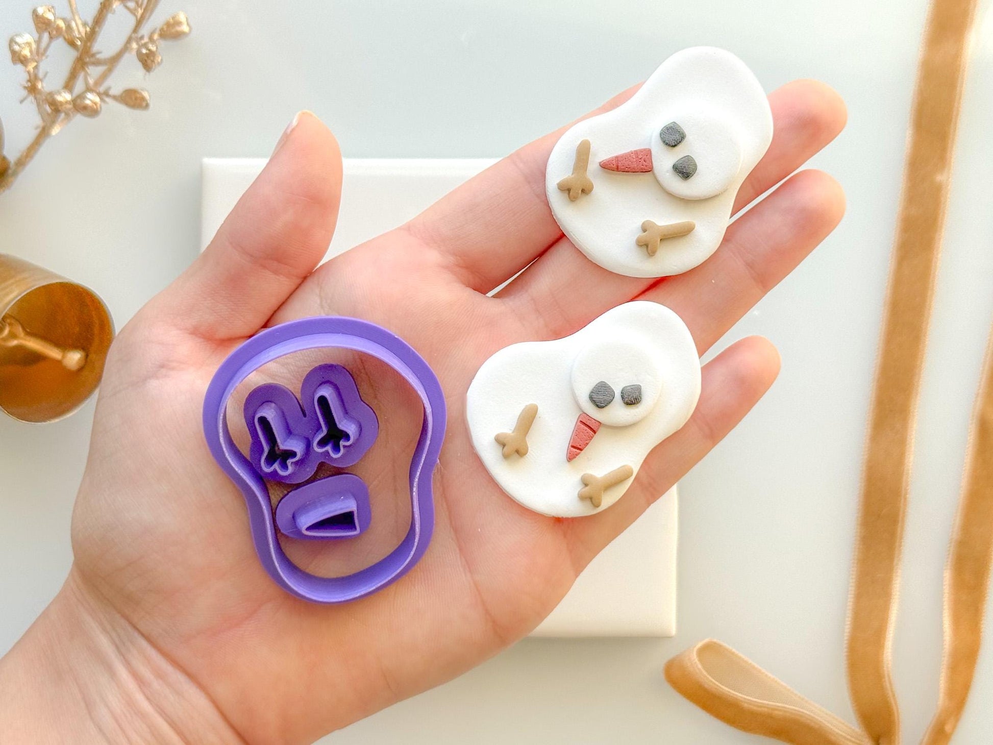 Melted Snowman Clay Cutter | Cute Winter Earring Polymer Clay Set with Mirror Option