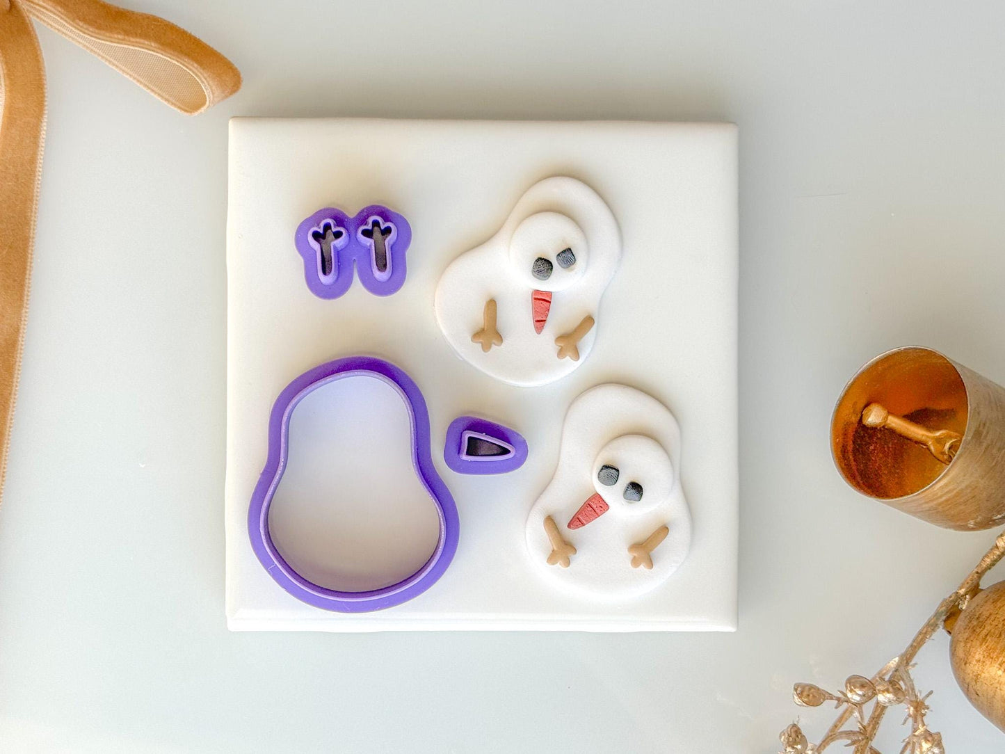 Melted Snowman Clay Cutter | Cute Winter Earring Polymer Clay Set with Mirror Option
