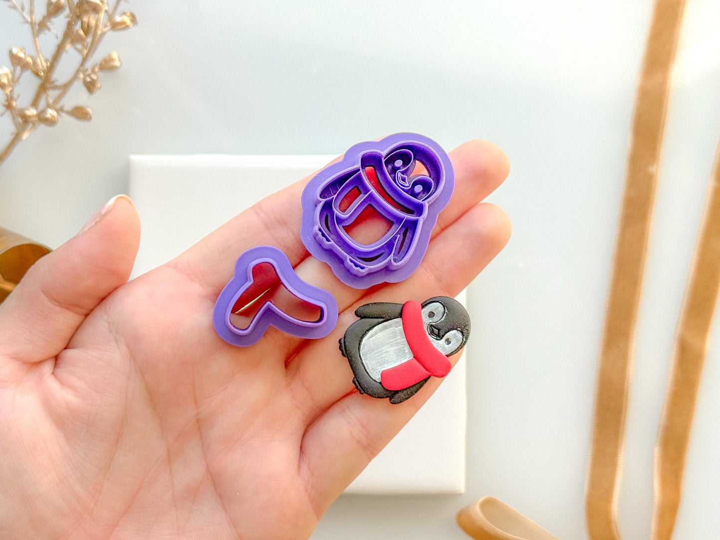 Penguin Polymer Clay Cutter Set | Winter Earring Cutter with Scarf | 1.25” Clay Cutter | Mirrored Option