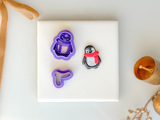 Penguin Polymer Clay Cutter Set | Winter Earring Cutter with Scarf | 1.25” Clay Cutter | Mirrored Option