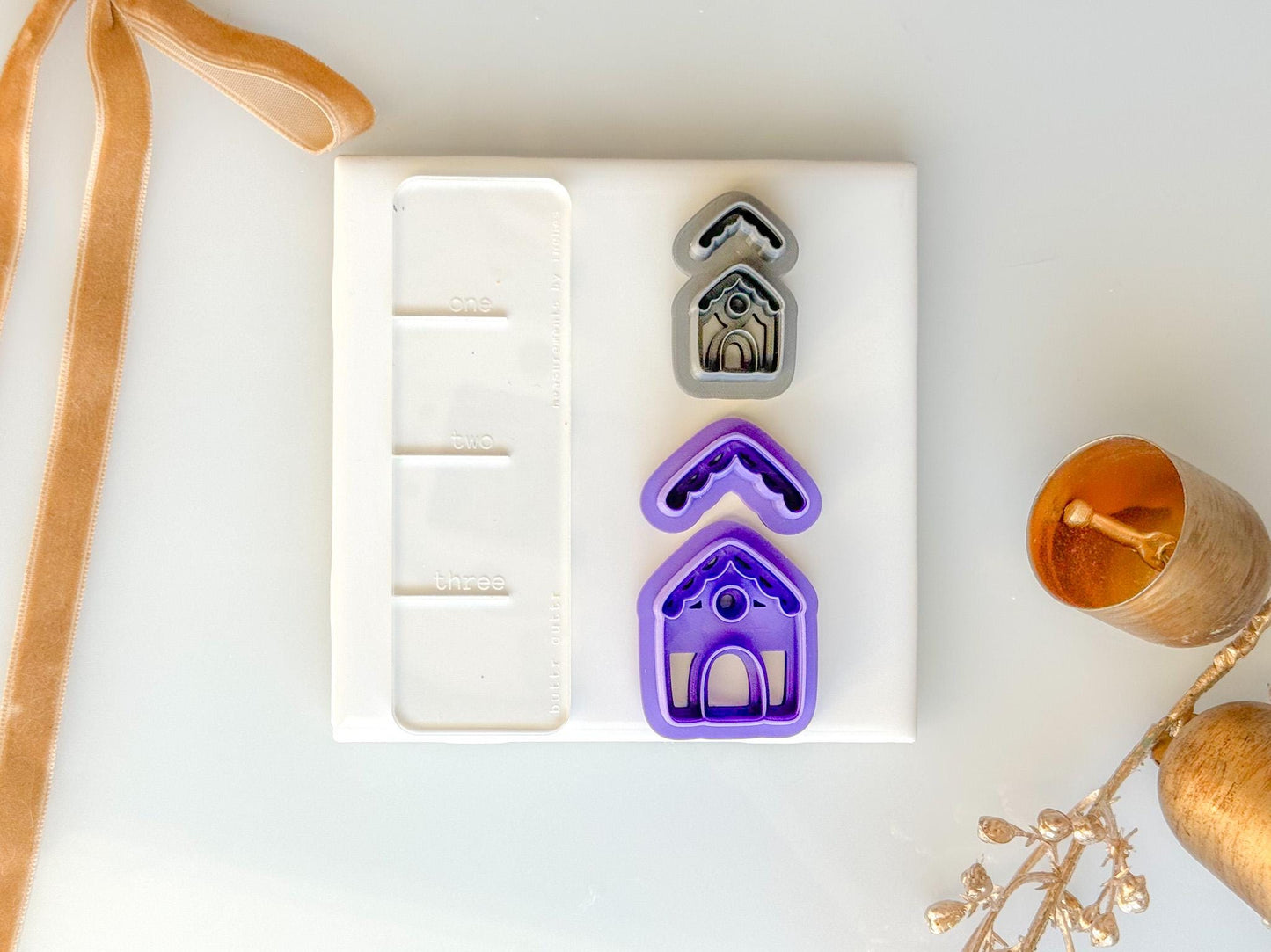 Gingerbread House Clay Cutter Set | Stackable Christmas Cutter for Polymer Clay Earrings | ButtrCuttr Snowy House Design