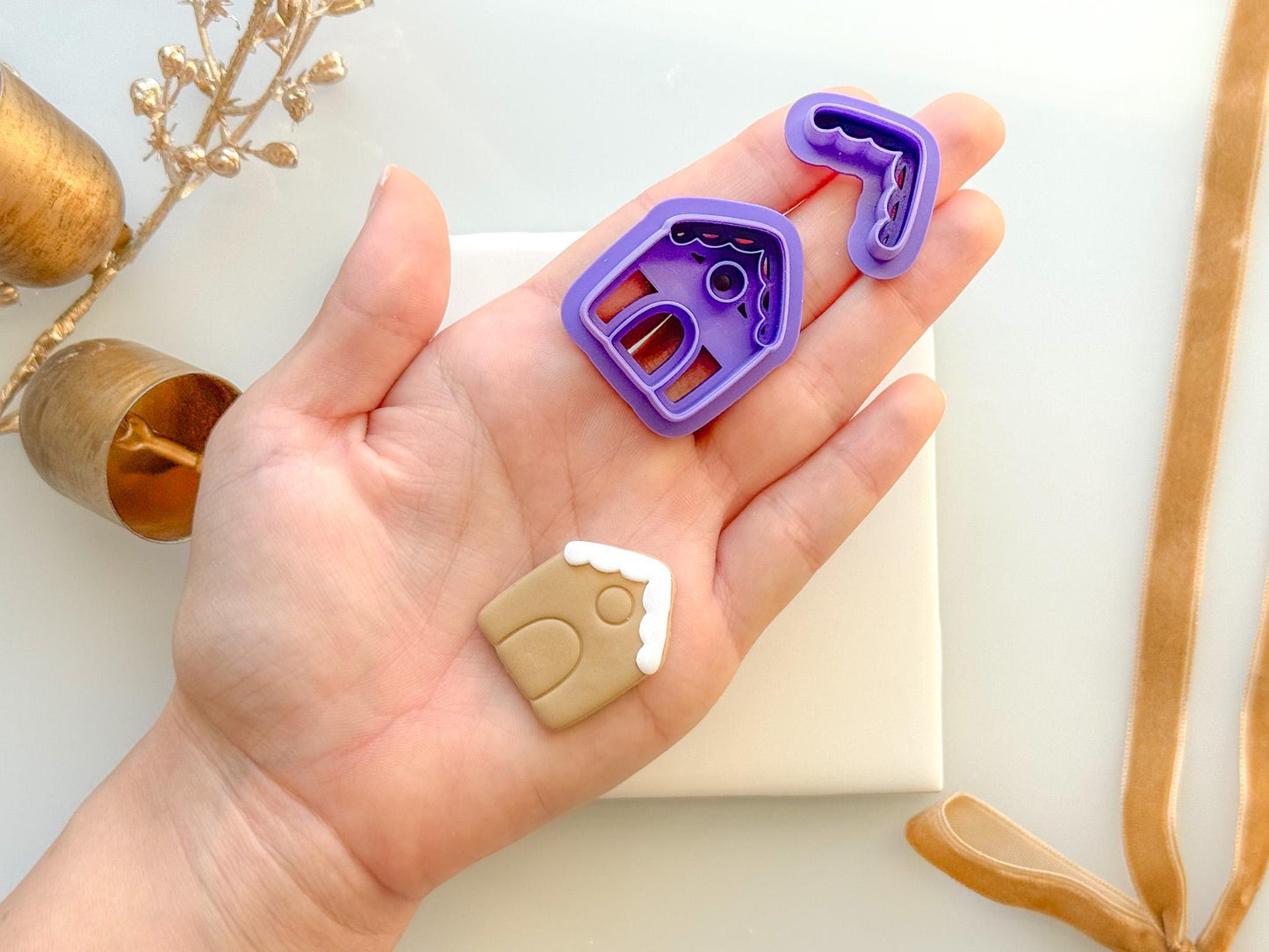 Gingerbread House Clay Cutter Set | Stackable Christmas Cutter for Polymer Clay Earrings | ButtrCuttr Snowy House Design