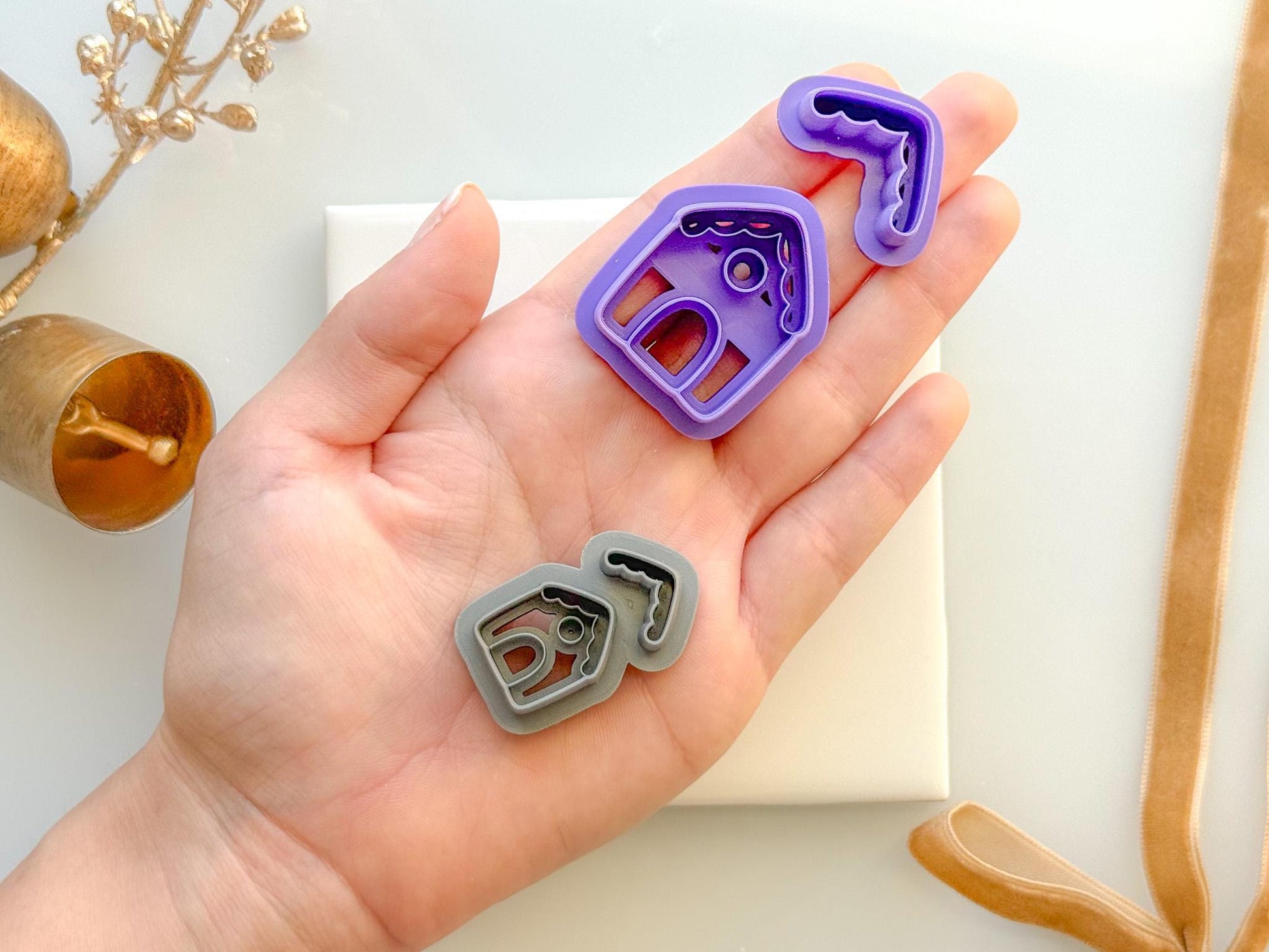 Gingerbread House Clay Cutter Set | Stackable Christmas Cutter for Polymer Clay Earrings | ButtrCuttr Snowy House Design