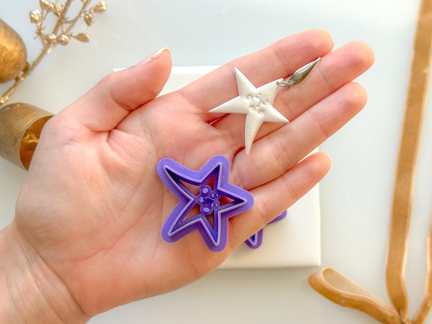 Whimsy Christmas Star Clay Cutter with Cute Face | Polymer Clay Earring Cutter | Kawaii Holiday Earring Tool | Mirrored Option