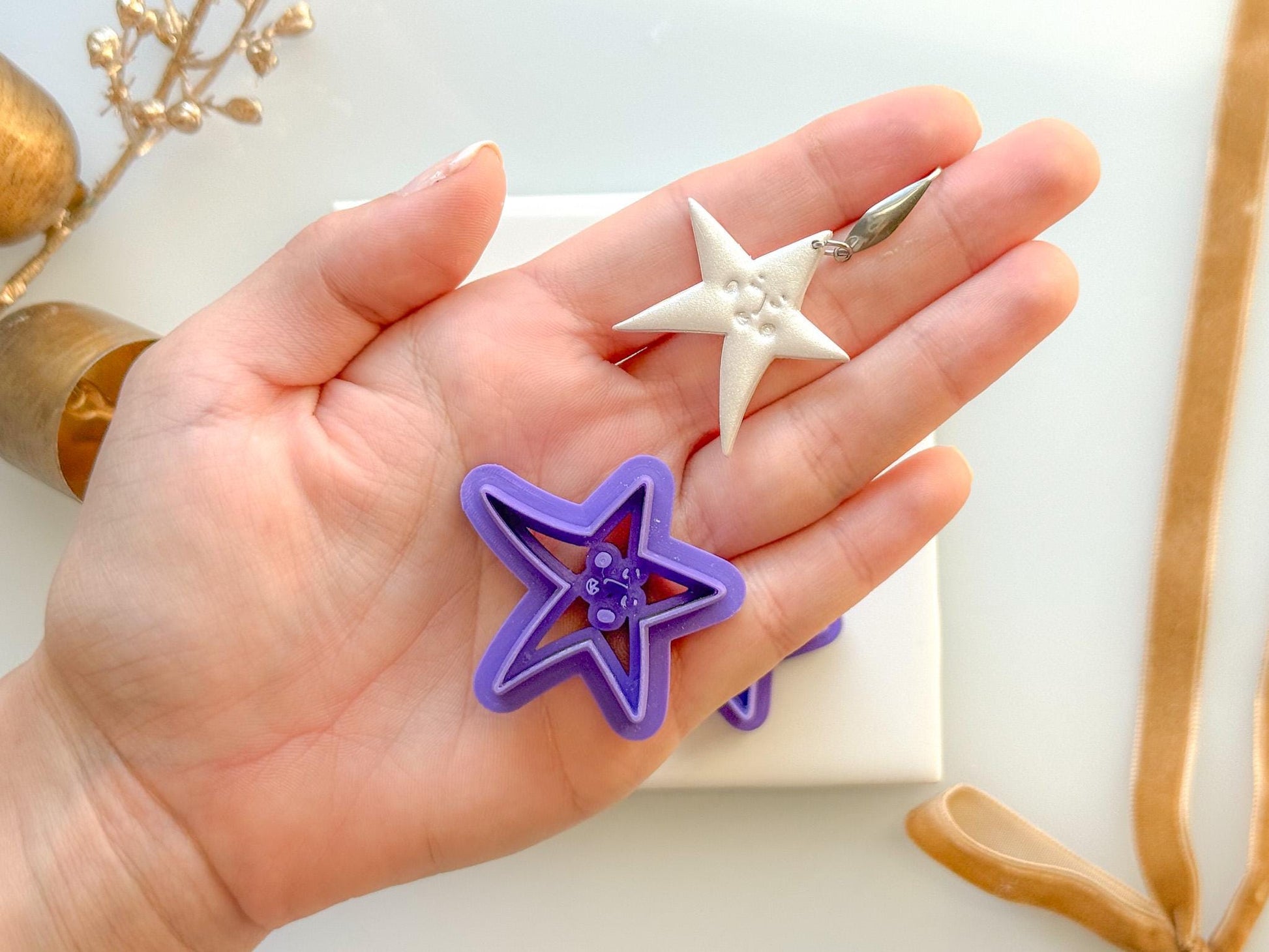 Whimsy Christmas Star Clay Cutter with Cute Face | Polymer Clay Earring Cutter | Kawaii Holiday Earring Tool | Mirrored Option