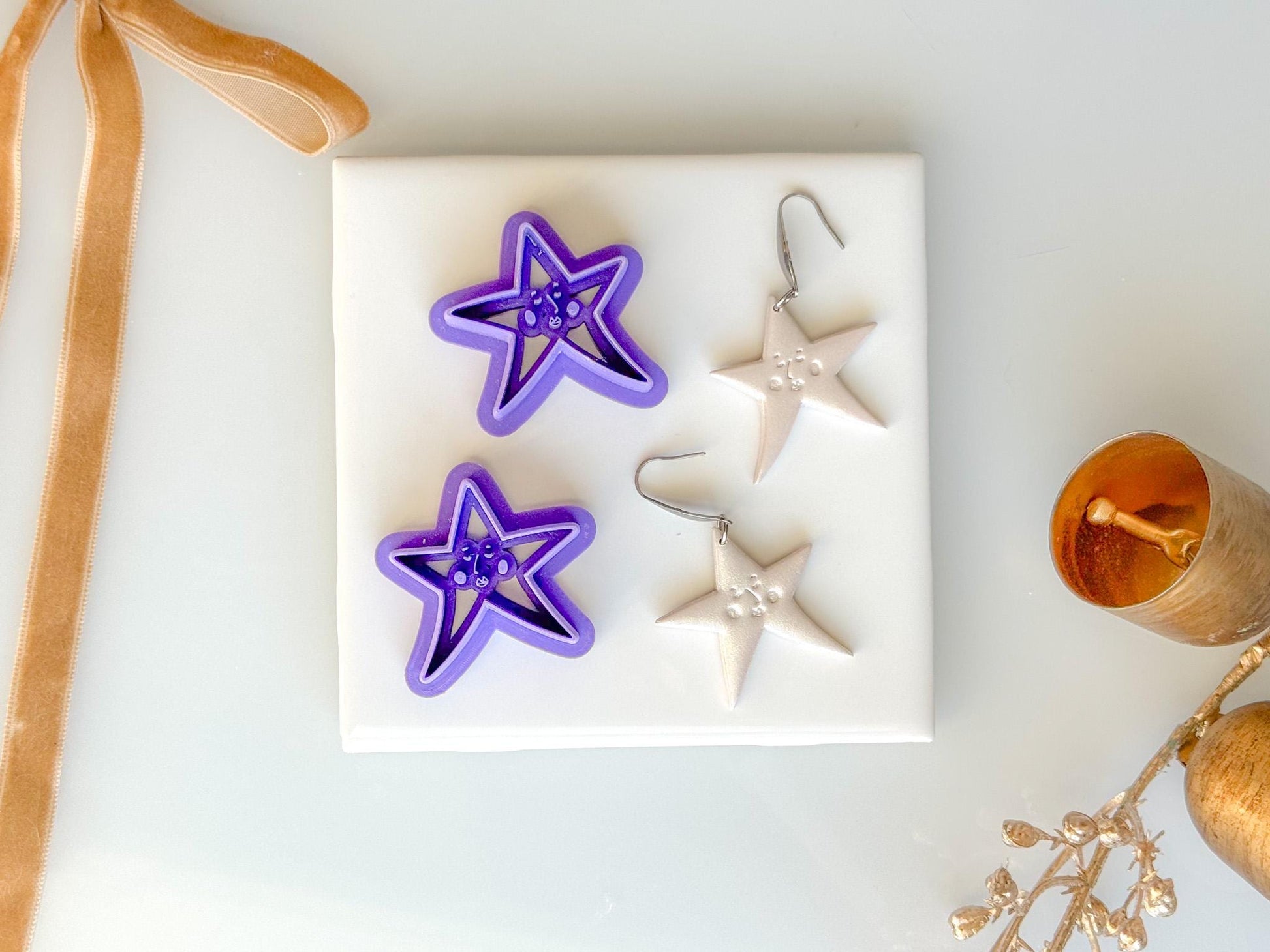 Whimsy Christmas Star Clay Cutter with Cute Face | Polymer Clay Earring Cutter | Kawaii Holiday Earring Tool | Mirrored Option