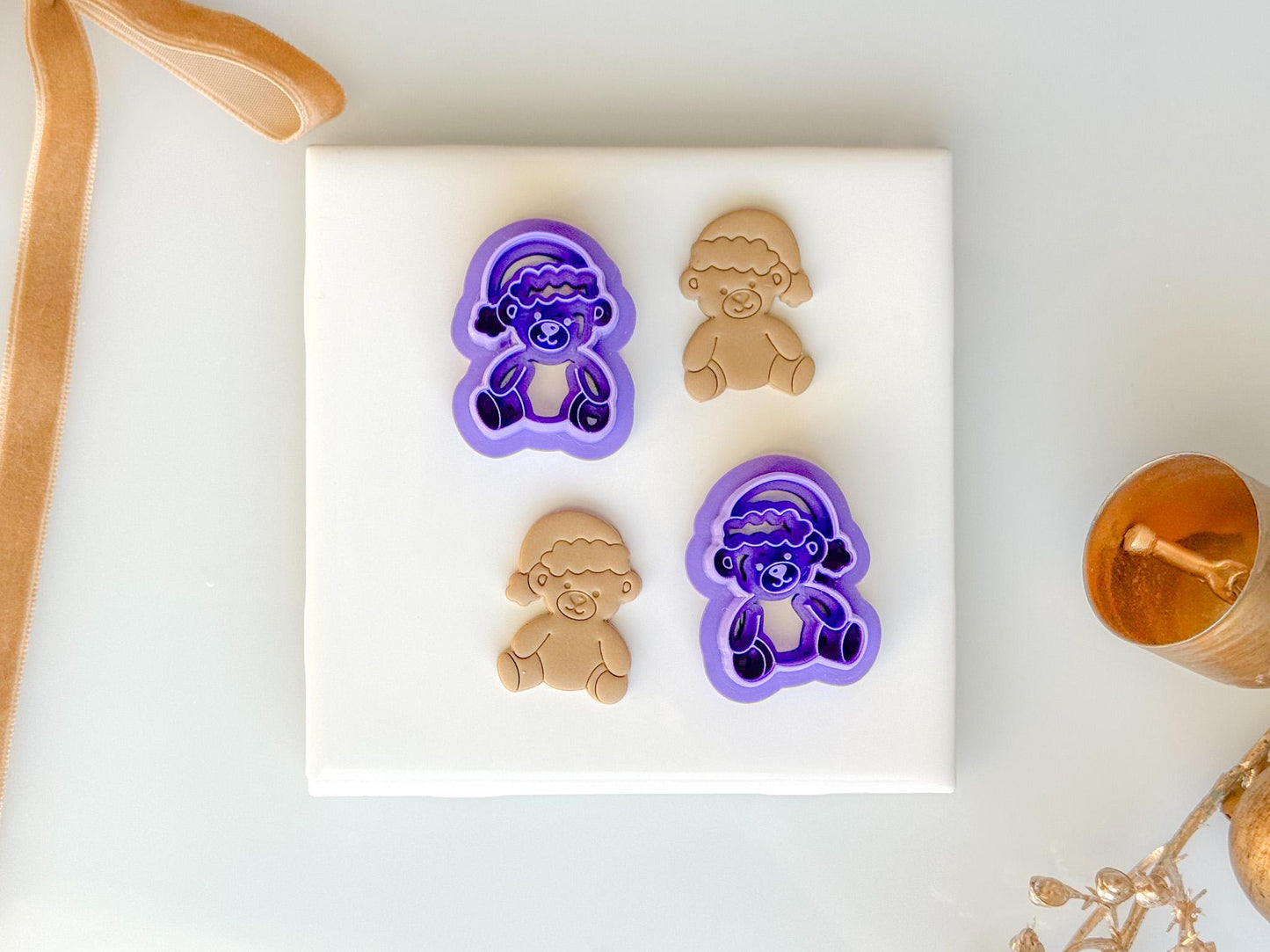 Santa Bear Clay Cutter | Cute Christmas Teddy Polymer Clay Earring Cutter | One Size + Mirrored Option | Holiday Earrings