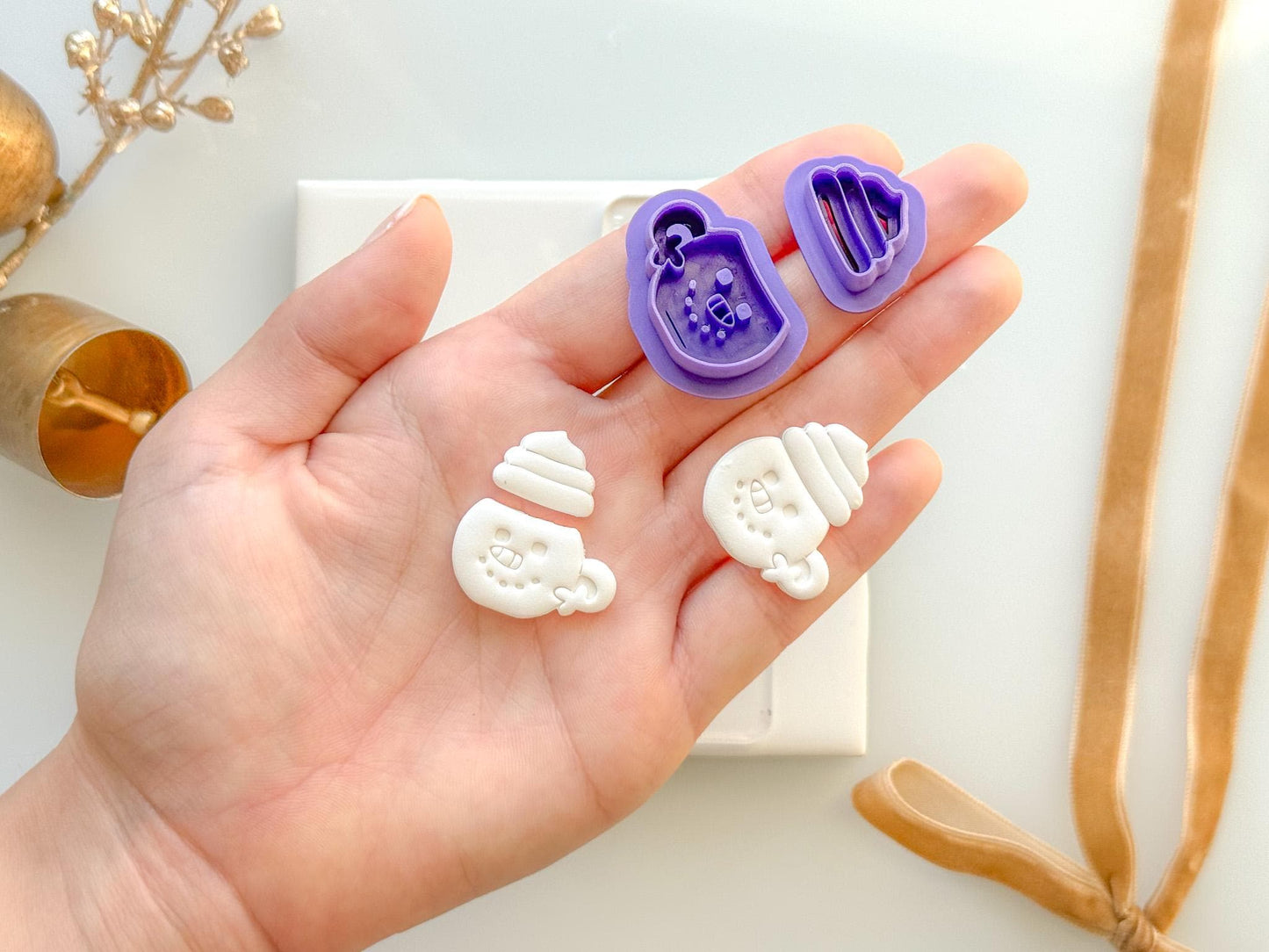 Snowman Mug Clay Cutter | 2pc Winter Hot Cocoa Polymer Clay Earring Set with Mirror Option